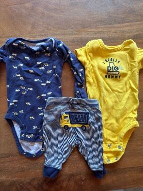 Carter's Navy & Yellow Baby Matching Set with Truck Motif